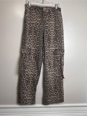 Disclosure Leopard Print Cargo Pants Womens 9/29 High Rise Stretch, EUC